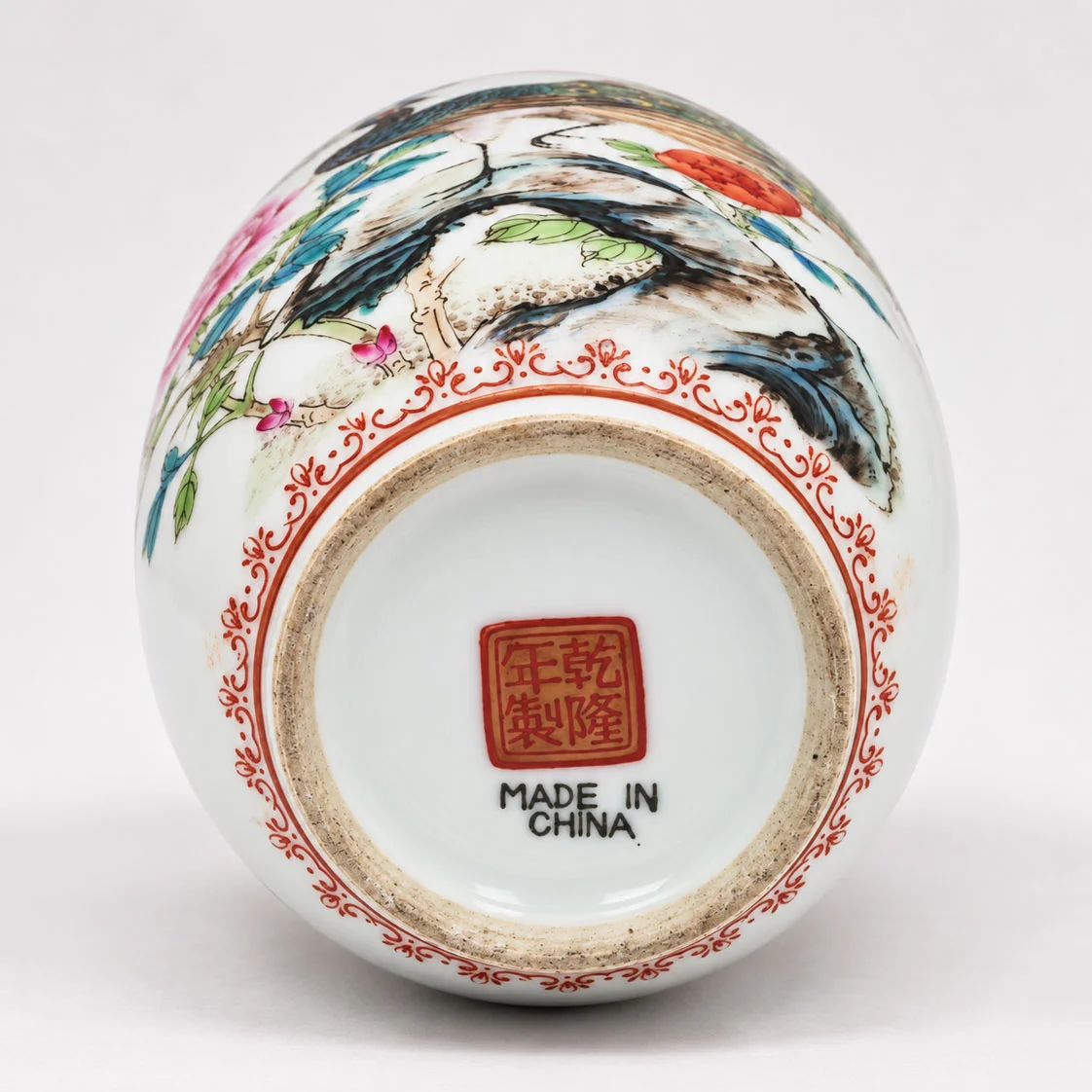 《錦羽富貴》孔雀牡丹花鳥彩繪描金瓷花瓶｜二手收藏擺件